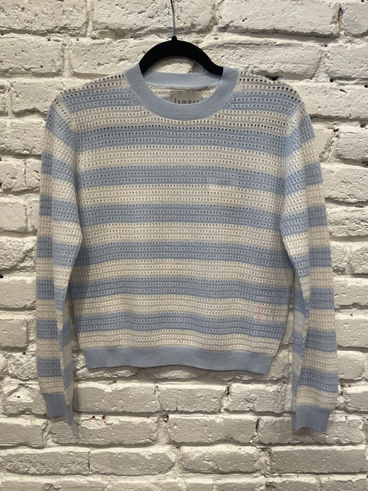 CASHMERE STRIPE CREW PALE BLUE CLOUD