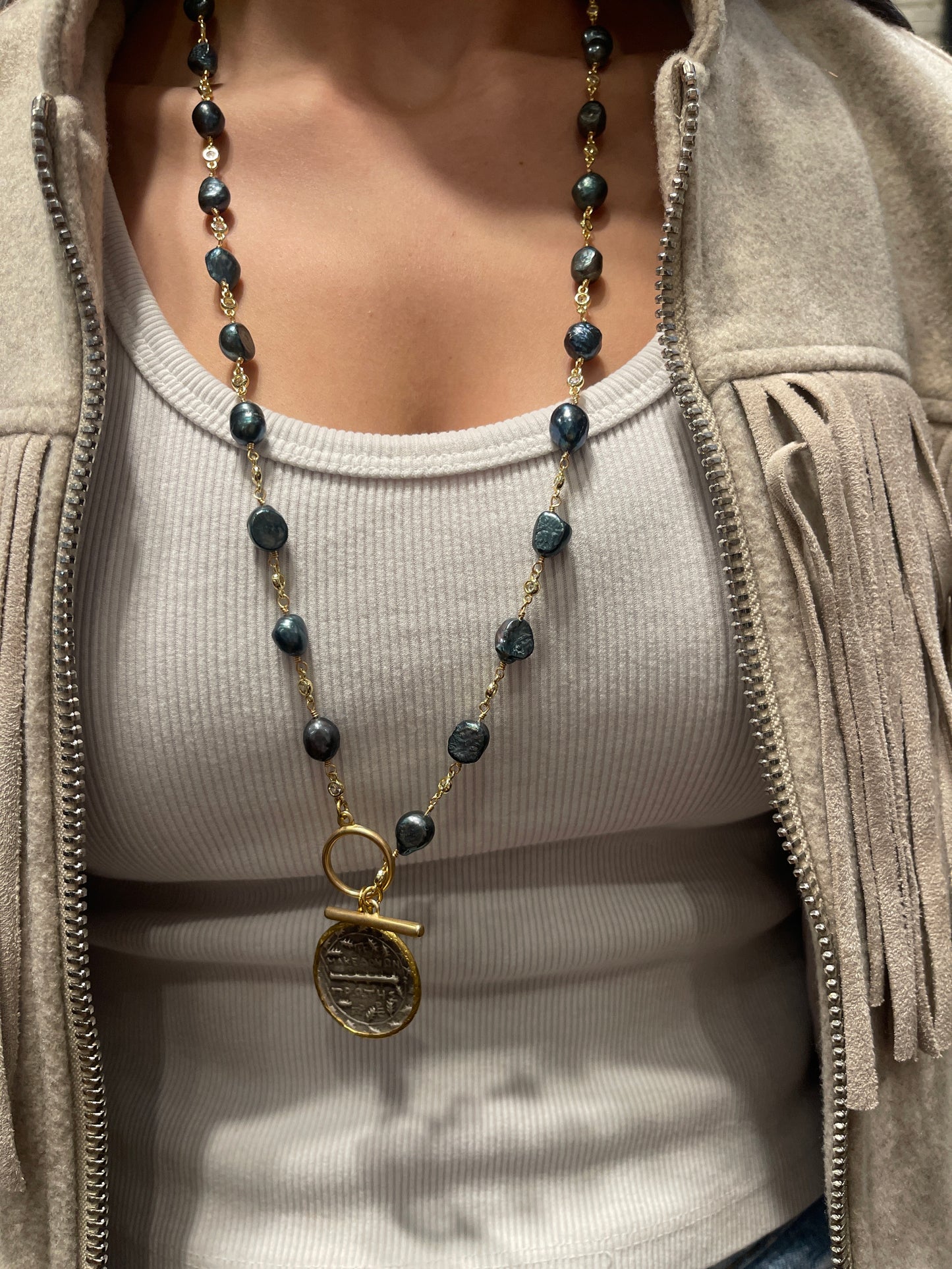 8512VC VINTAGE COIN 31” PEARL ROSARY