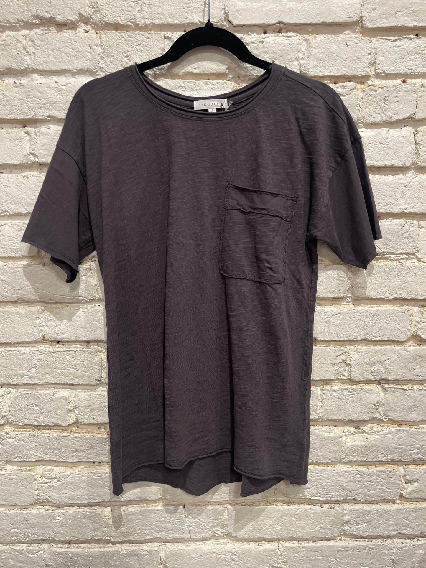 WASHED EBONY HALF SLV DROP A/H OPEN CREW TUNIC