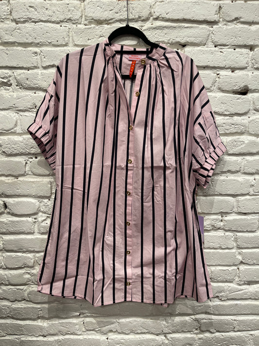 ELASTIC SLEEVE DRESS PINK CABANA STRIPE