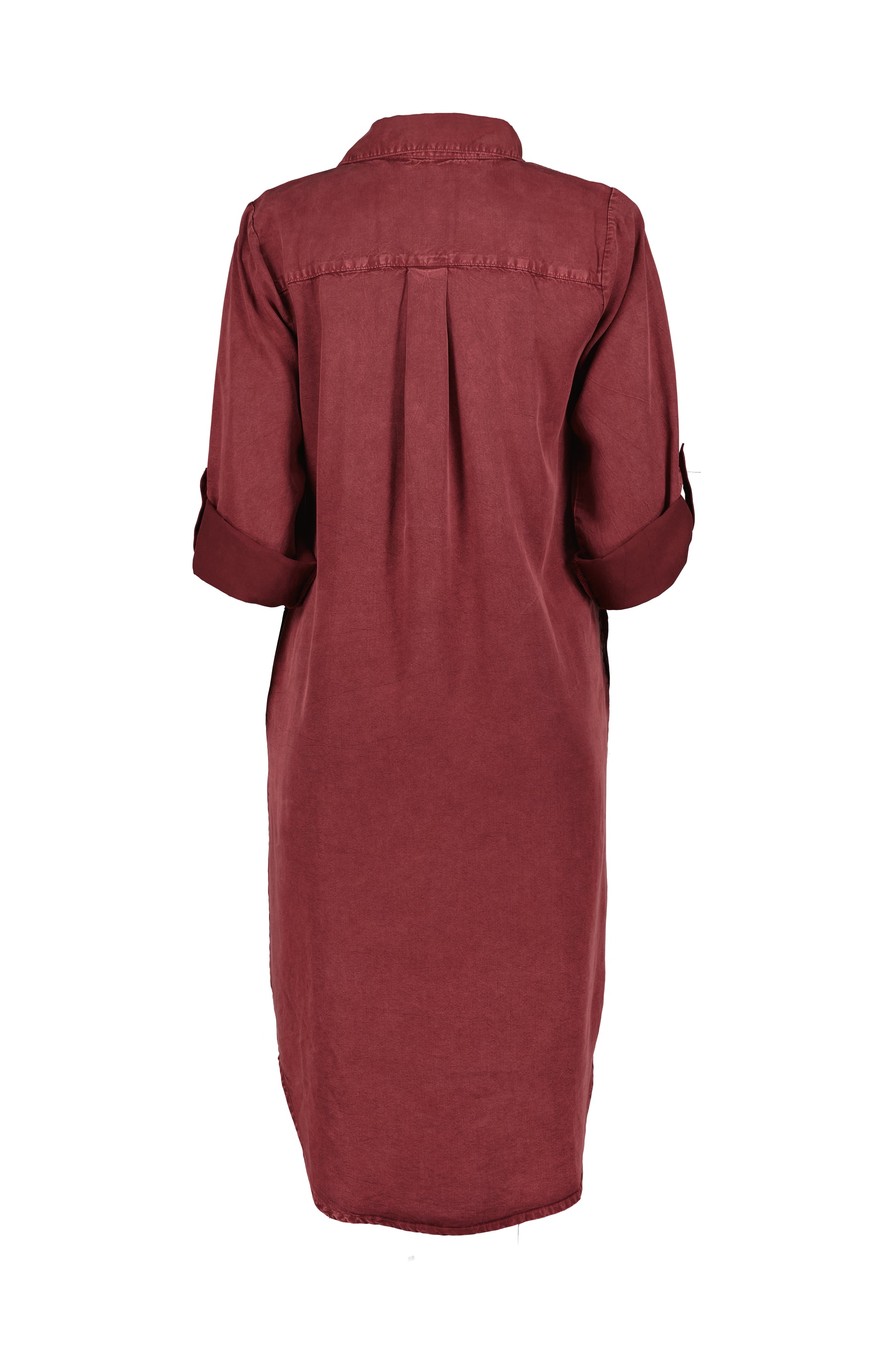 ROLL TAB SLV MIDI SHIRT DRESS
