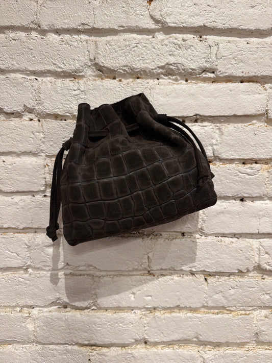 AURELIA DRAWSTRING EMBOSSED TRUFFLE SUEDE