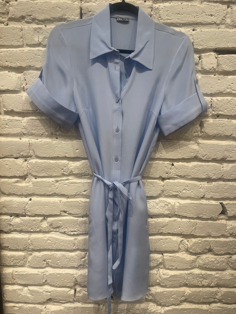 SHORT SLEEVE MINI DRESS CREPE CLEAR BLUE