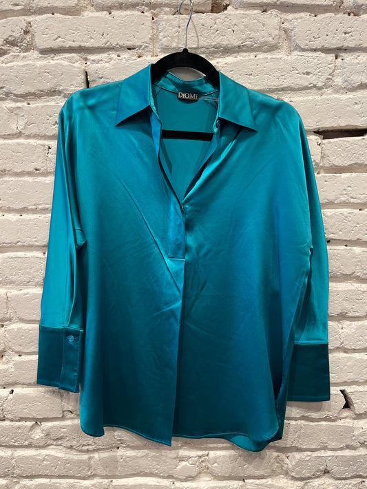 SILK COLLAR SHIRT LONG SLEEVE TEAL T2297S