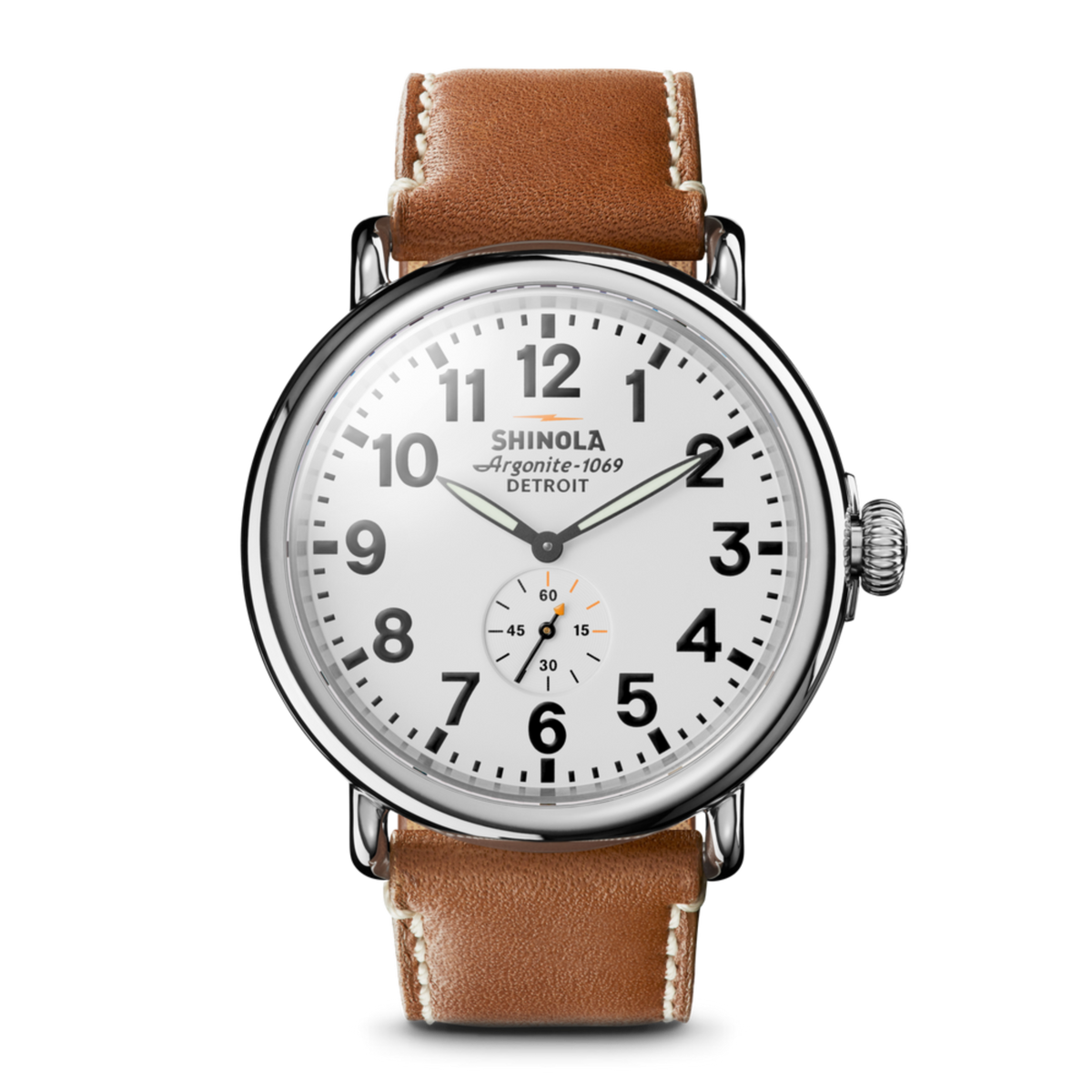 Runwell Watch 47mm - Tan Leather Strap (White)