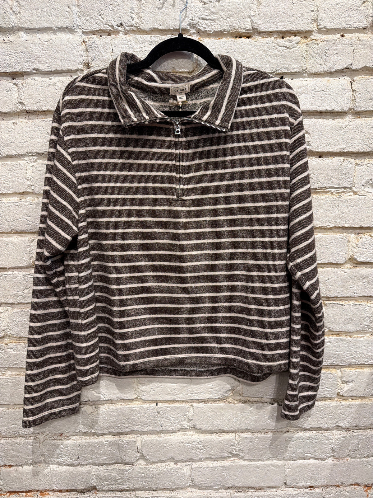 BROWN/WHITE ZIP PULLOVER