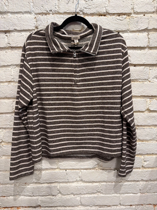 BROWN/WHITE ZIP PULLOVER