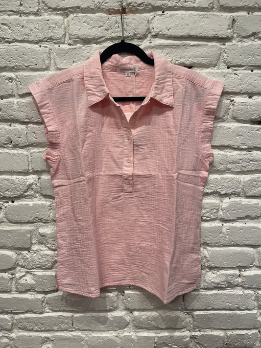 SLEEVELESS HENLEY SHIRT ROSEWATER