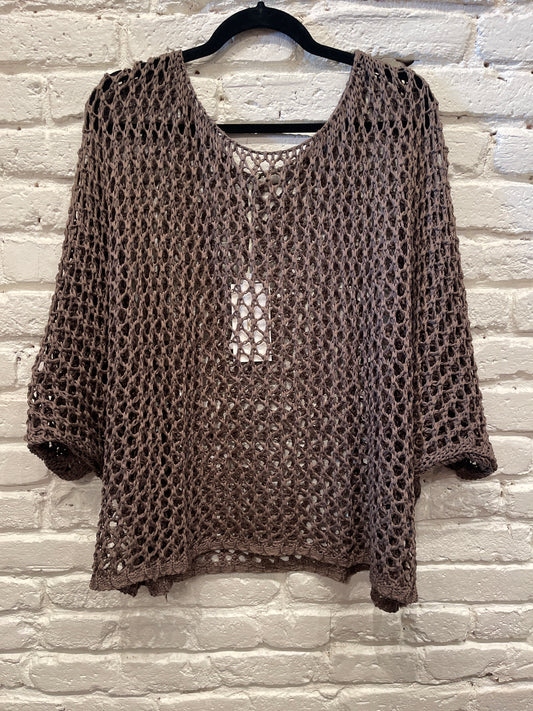 OPEN KNIT CHOCOLATE TOP