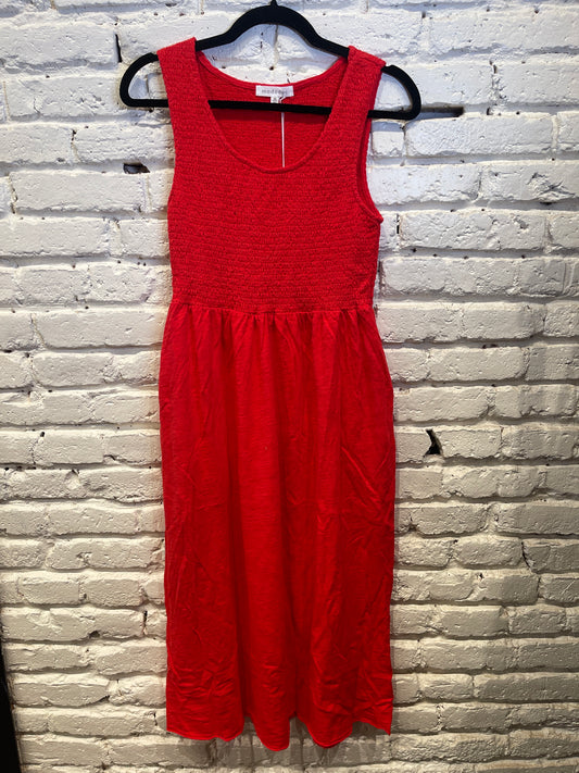 SMOCKED TANK MIDI DRESS RICH APPLE