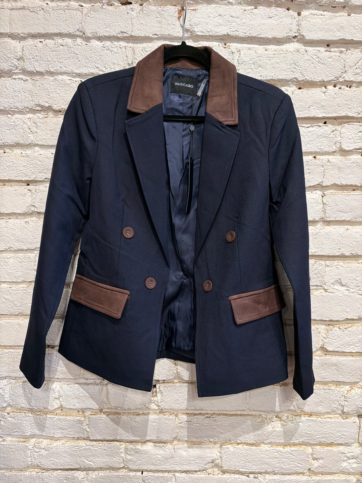 NAVY DENIM SUEDE TRIM BLAZER 365
