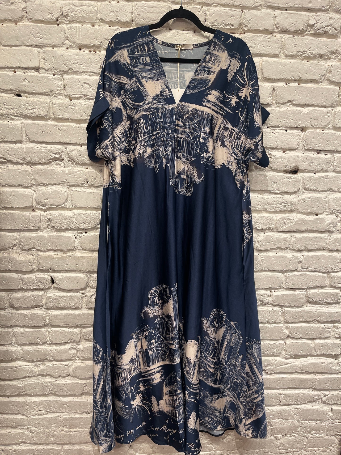 NAVY PRINTED KAFTAN DRESS 252712