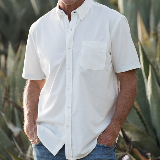 Stretch Knit Seersucker Shirt (White)
