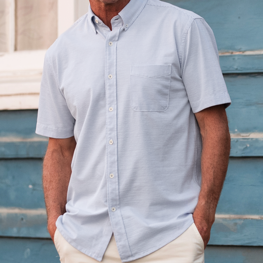 Stretch Knit Seersucker Shirt (Light Blue)