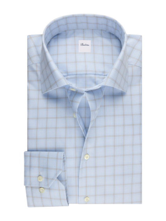 Stenstroms Light Blue/Brown Checked Twill Shirt
