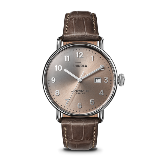 Canfield Watch 38mm - Gray Brown Alligator Strap (Nude)