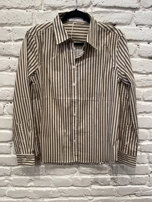 GISELE BUTTON UP MOCHA STRIPE