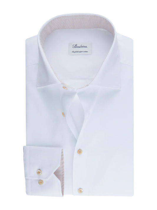 Stenstroms White Contrast Twill Shirt (Ivory)