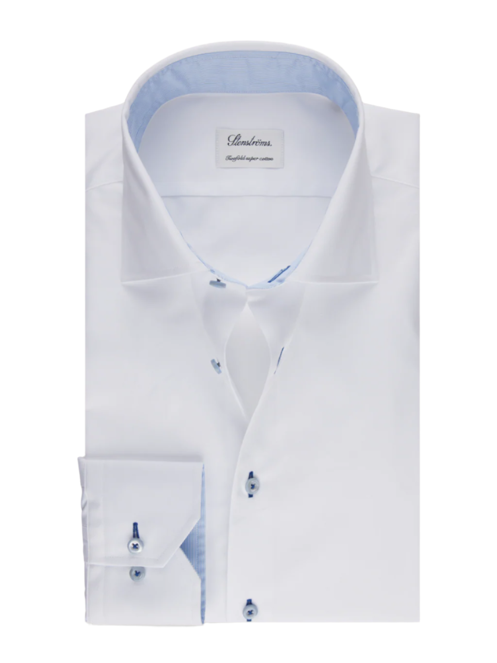 Stenstroms White Contrast Twill Shirt (Light Blue)