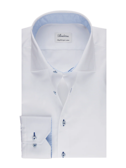 Stenstroms White Contrast Twill Shirt (Light Blue)