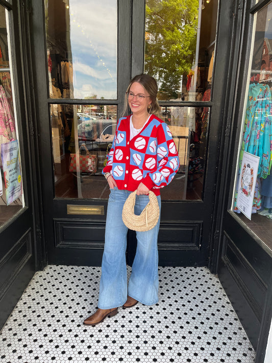 RED AND BLUE BASEBALL CARDI