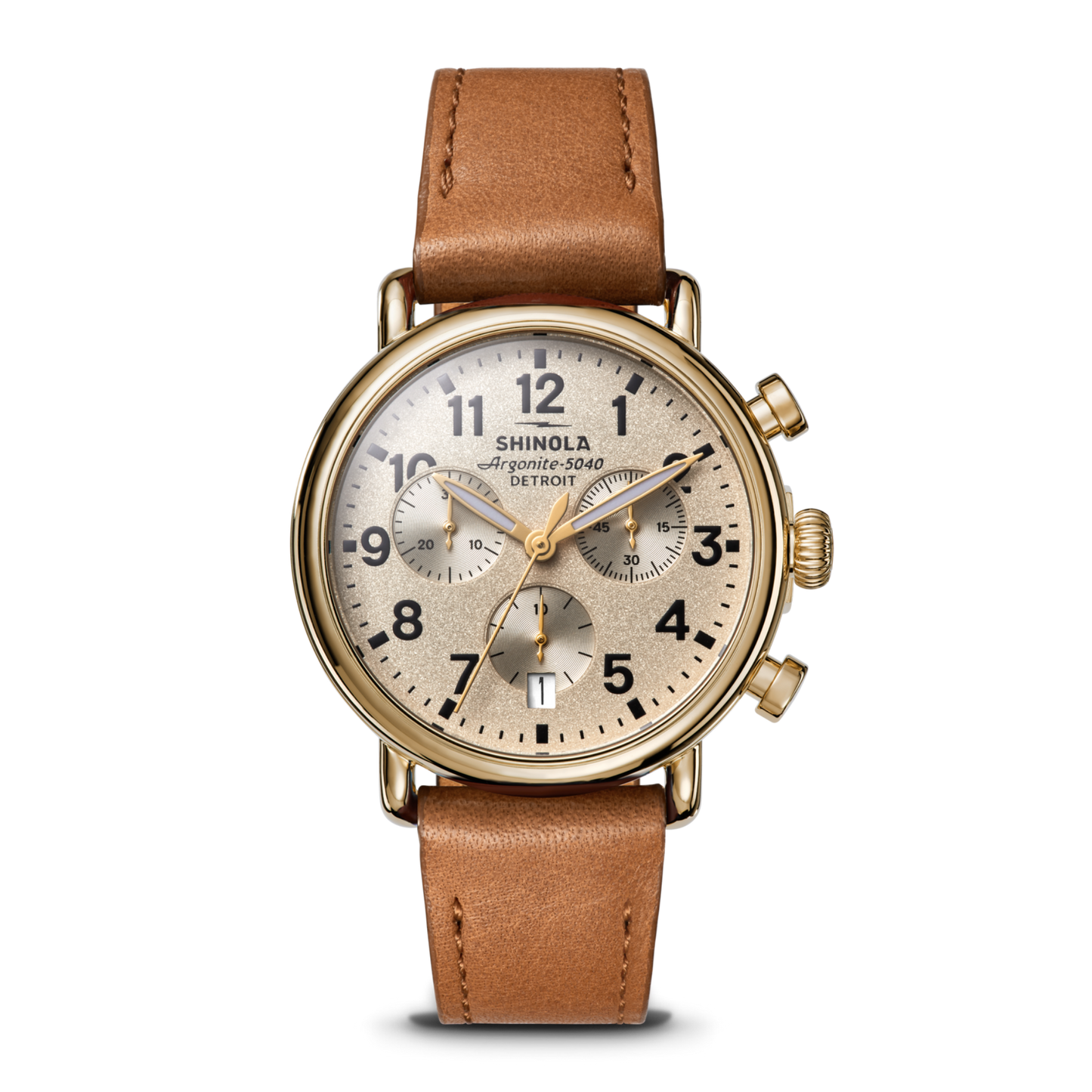 Runwell Chronograph Watch 37mm - Tan Leather Strap (Cream)