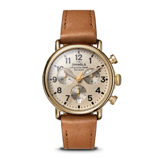 Runwell Chronograph Watch 37mm - Tan Leather Strap (Cream)