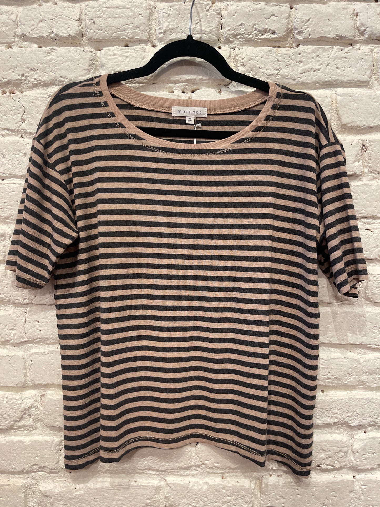HALF SLV SWING TEE DK OAT STRIPE