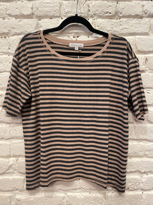 HALF SLV SWING TEE DK OAT STRIPE