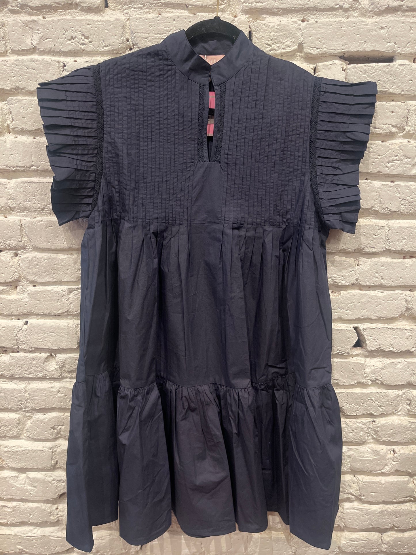 PLEATED POPLIN DRESS NAVY