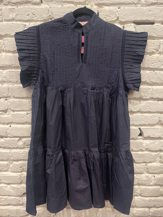 PLEATED POPLIN DRESS NAVY