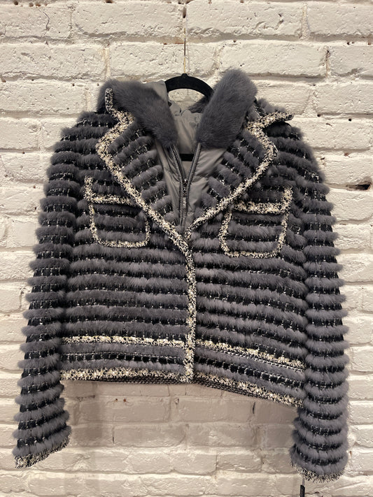 MINK JACKET W/ VEST GREY/BLACK