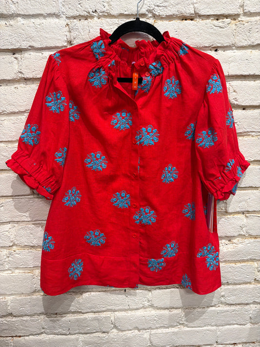 ELASTIC COLLAR RED W/ POWDER BLUE EMROIDERY