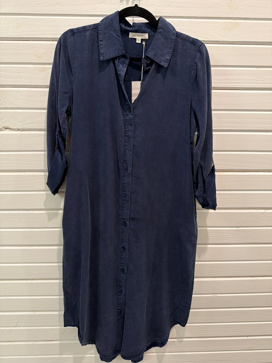 ROLL TAB SLV MIDI SHIRT DRESS VIBRANT NAVY