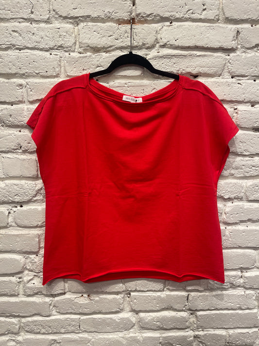 SHORT DOLMAN SLV BOATNECK TOP FIREY GLOW