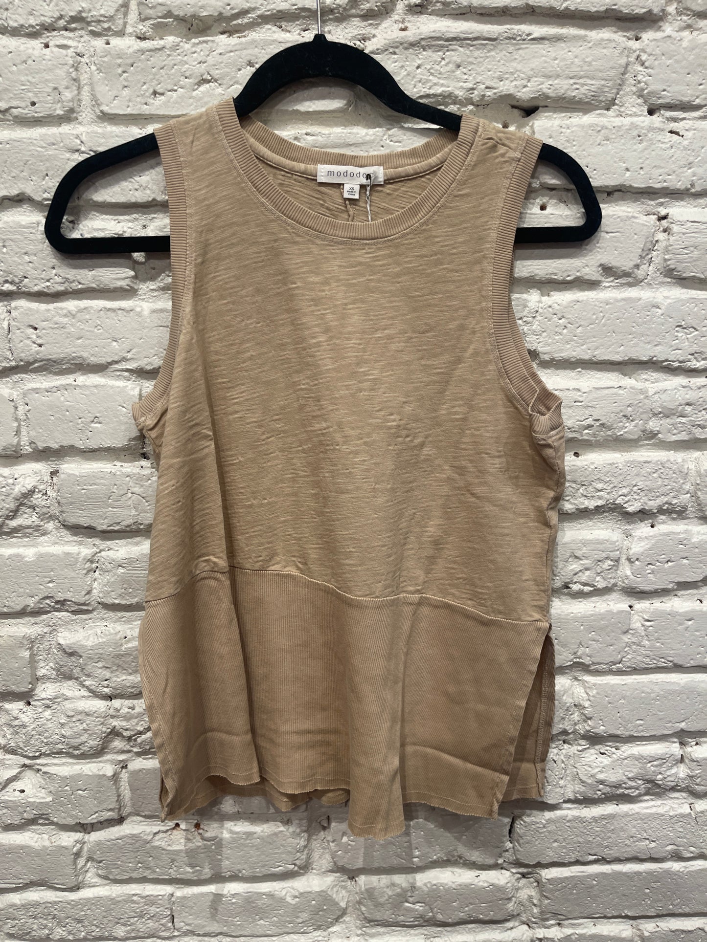 RAW LINEN RIB MIX PEPLUM TANK