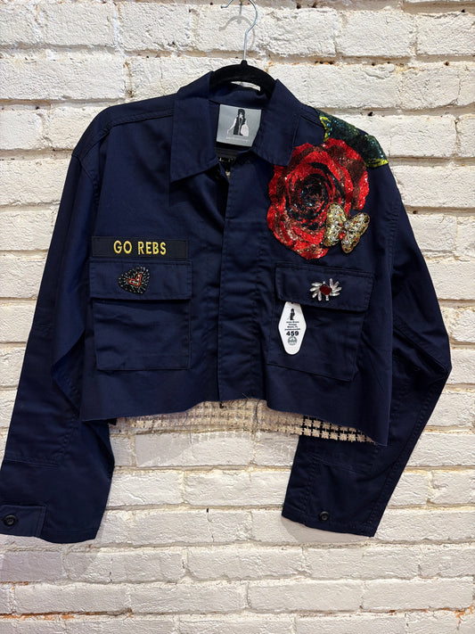 GOLDING NAVY CROP W/ BROOCHES 9042