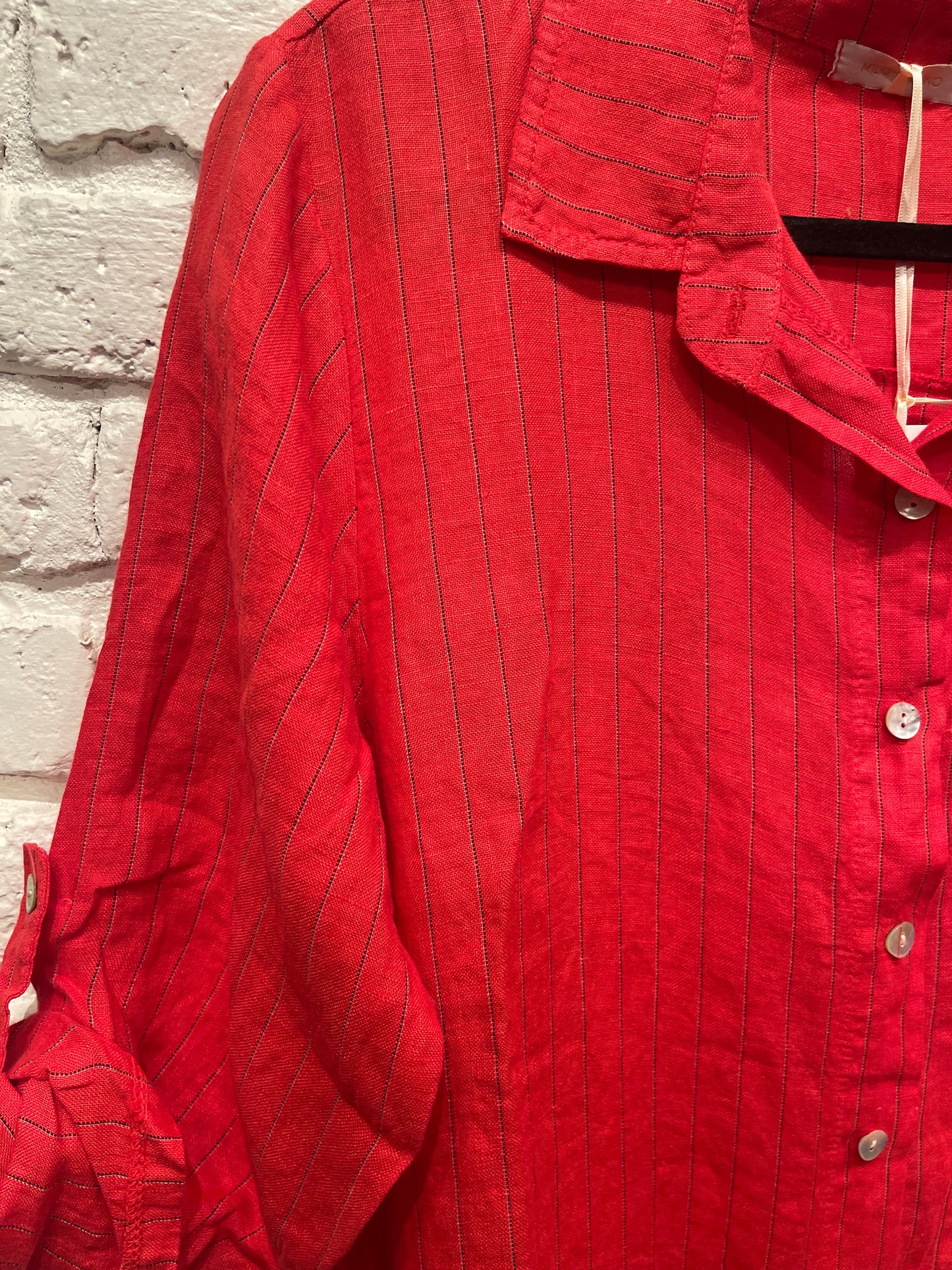 PINSTRIPE SHIRT DRESS RED 707010