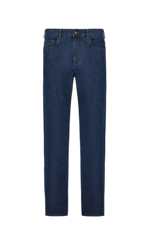 Canali Five-Pocket Regular-Fit Stretch Denim Pants (Blue)