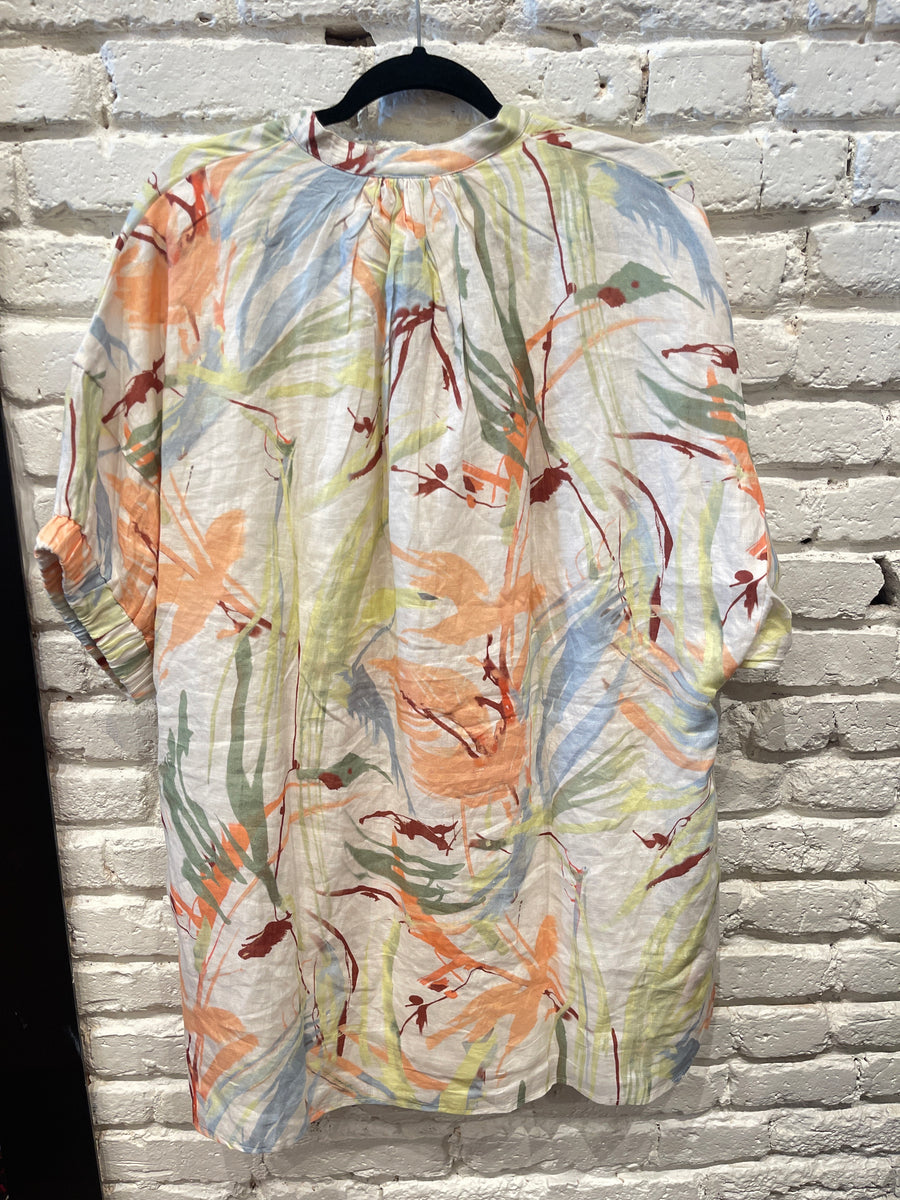 ELASTIC SLEEVE DRESS PEACH WATERCOLOR