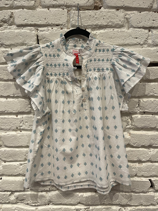 SMOCKED TOP GREEN CROSSHATCH
