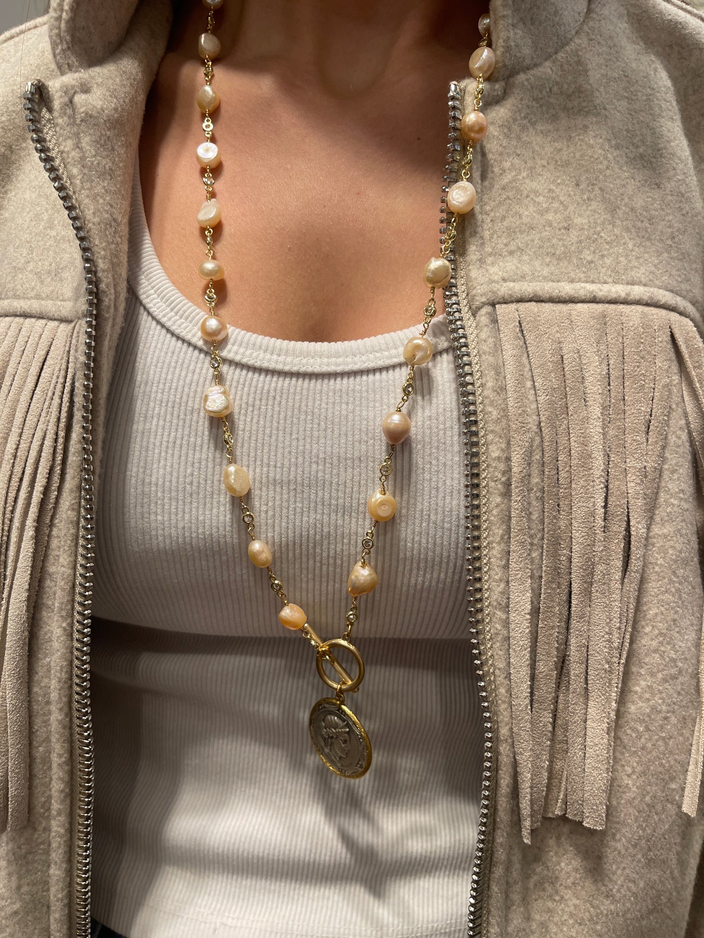 8512VC VINTAGE COIN 31” PEARL ROSARY