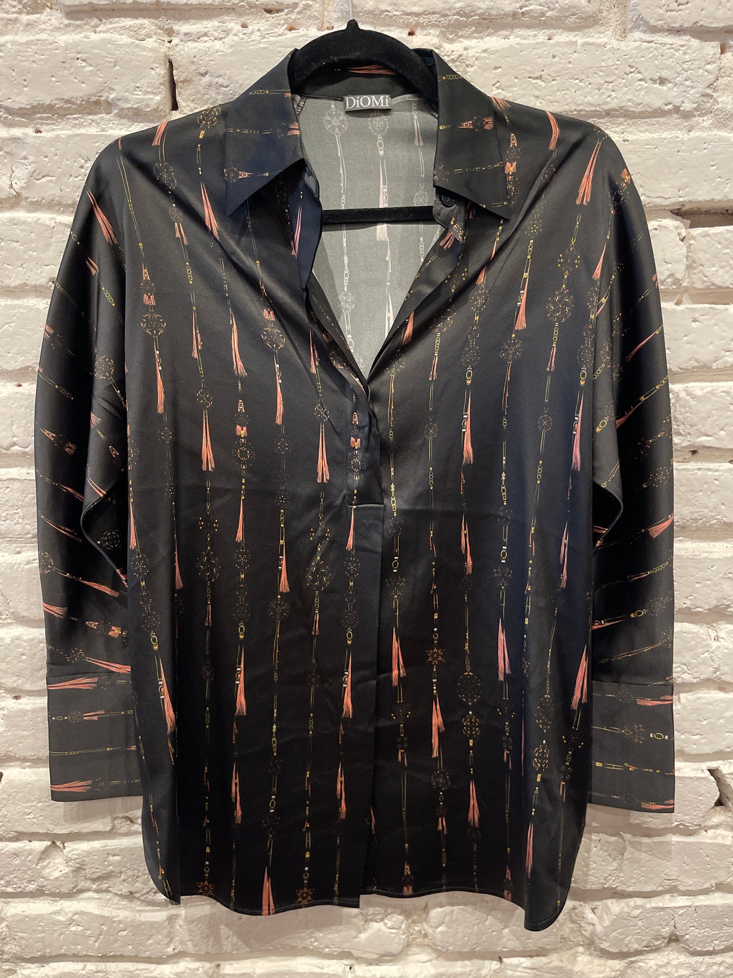 SILK COLLAR SHIRT LONG SLEEVE BLACK AND BRONZE PRINT T2297S