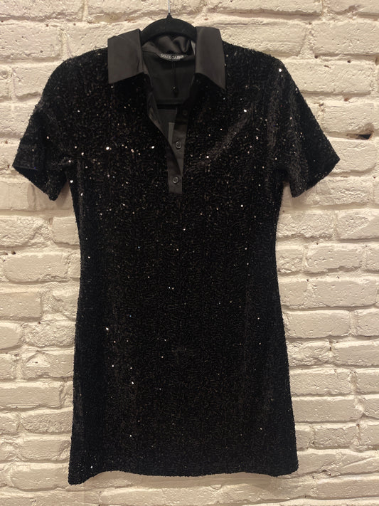 SEQUIN POLO DRESS BLACK