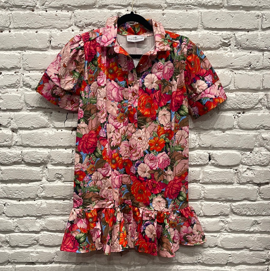 EVERYTHING SHORT SLEEVE DRESS FLORAL TWILL
