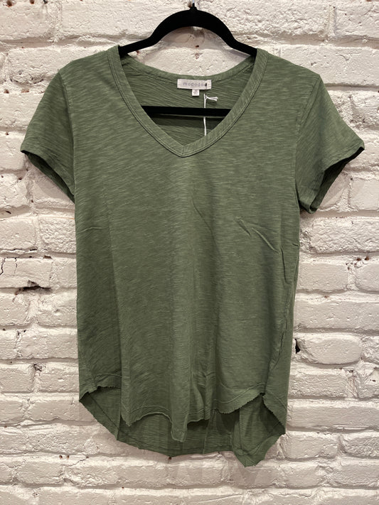 V NECK TEE CURVE HEM ISLAND PALMS