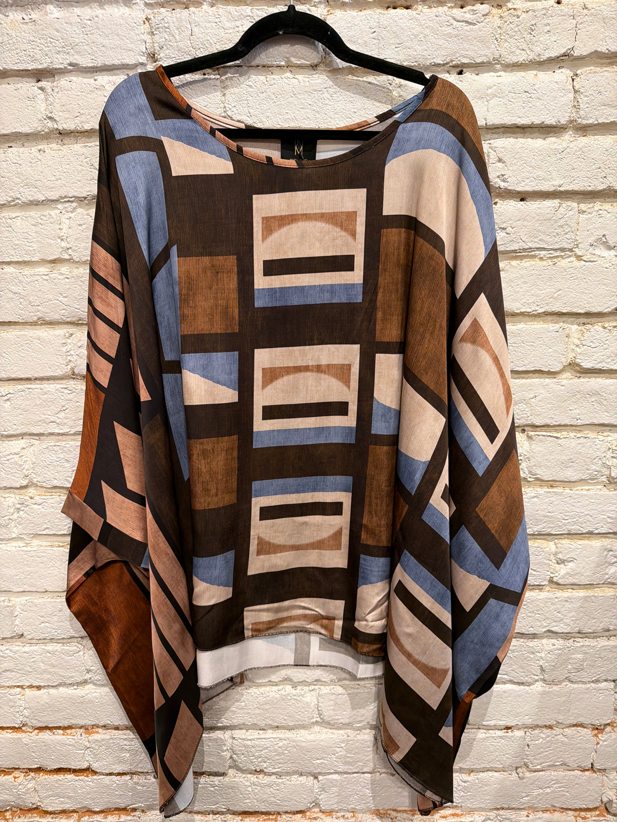 GEOMETRIC BROWN/BLUE DOLMAN TOP