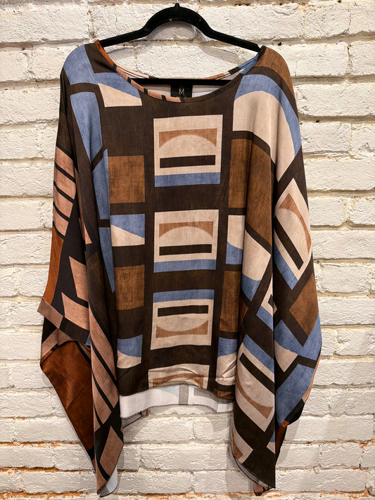 GEOMETRIC BROWN/BLUE DOLMAN TOP