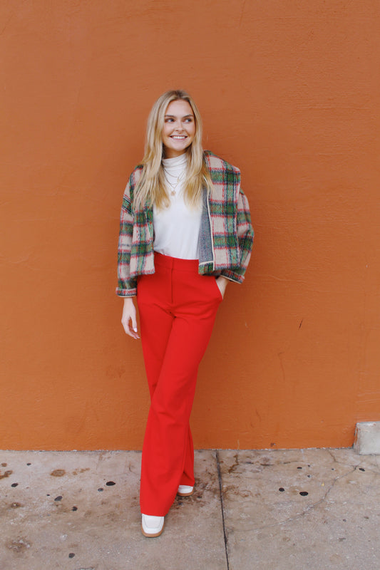 SCARLET NEOPRENE CEO WIDE LEG TROUSER