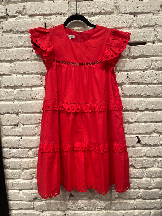 EYELET DRESS RED